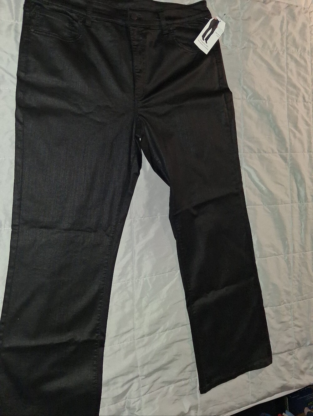Time And Tru Coated High Rise Flare Denim Style Pants - Black Soot
